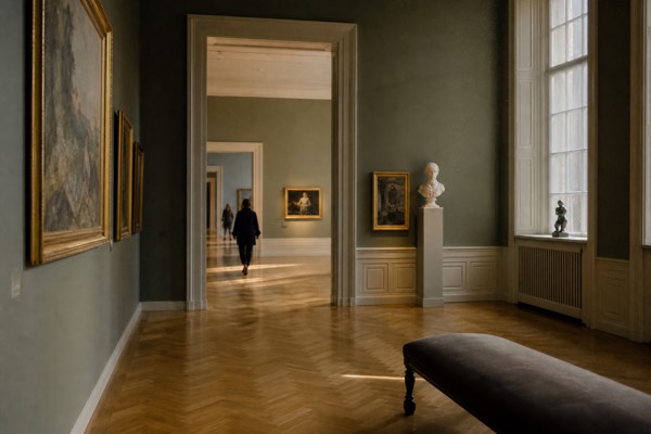 Grand painting galleries inside SMK, the National Gallery of Denmark