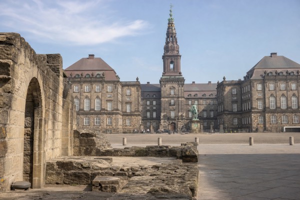 Slotsholmen rooftops near the Danish War Museum with Christiansborg Palace tower behind