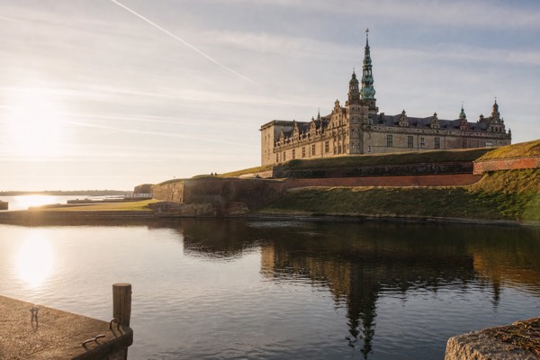 Renaissance towers of Kronborg Castle at Helsingor further up the same coastal train line