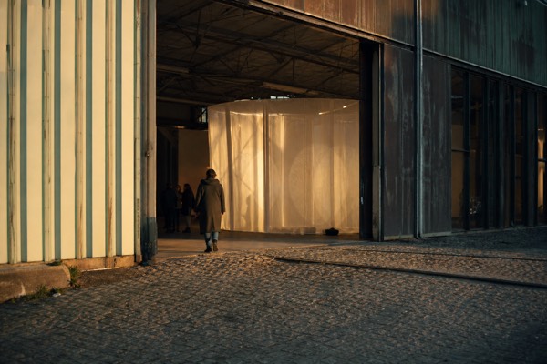A vast walk-in light installation filling a former industrial hall at Copenhagen Contemporary